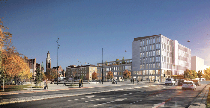 Läget är smått unikt för ett nybyggnadsprojekt; centralt i Malmö intill station Triangeln. Illustration: White.