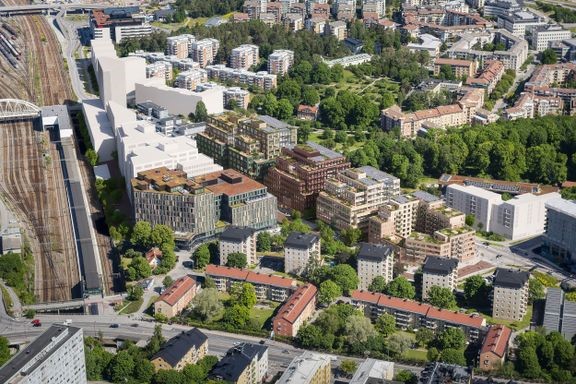 Så här vill Fabege, Solna stad och C.F Møller Architects utveckla området vid Solna station i Arenastaden. Bild:   C.F. Møller Architects.