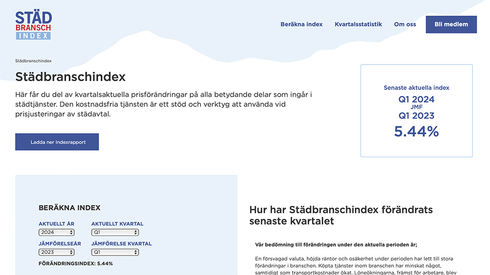 Städbranschindex presenterar kvartalsaktuella prisförändringar i branschen.