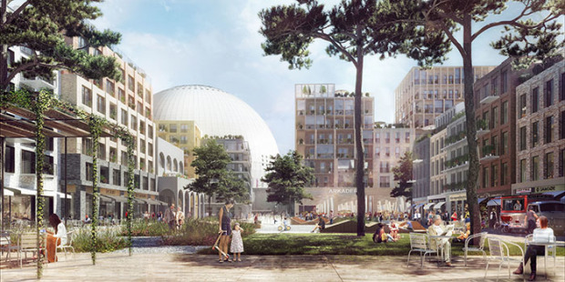 Alla kvarter får entréer mot den centrala parken som blir en naturlig fokus- och samlingspunkt i Söderstaden. Illustration: White