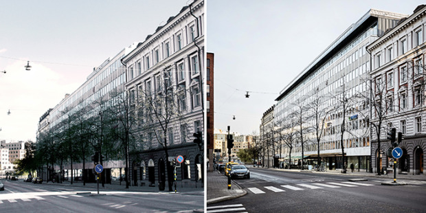 Mengus fastighet på Fleminggatan före och efter.