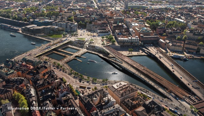 Nya Slussen går från trafikplats till mötesplats. Illustration DBOX/Foster + Partners